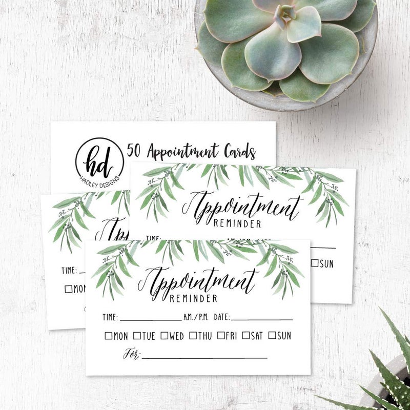 Hadley Designs 50 Greenery Eucalyptus Appointment Reminder Cards, Next Apt. With Medical Doctor, Dental, Salon, Dog Grooming, Cleaning Business, Custom Personalized Blank Recall Service Notes - Image 3